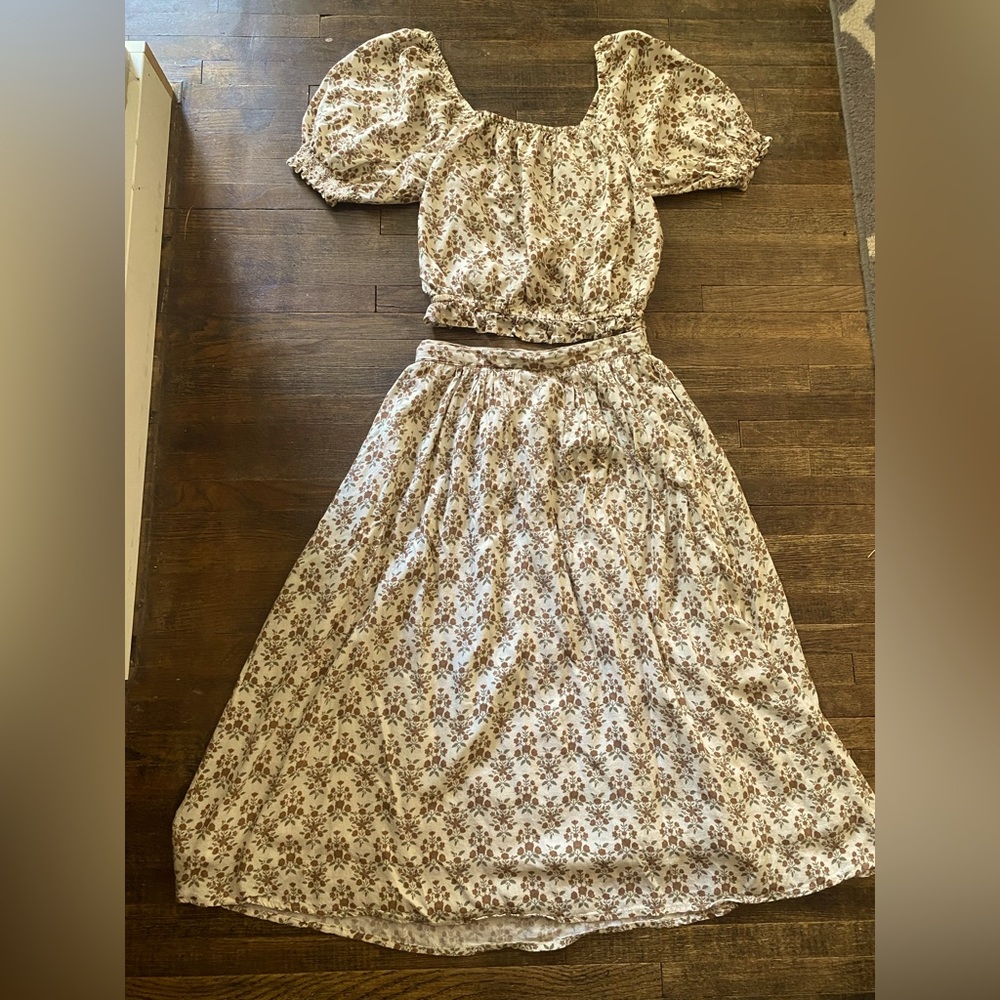 Cottage Core Neutral Floral Linen Dress